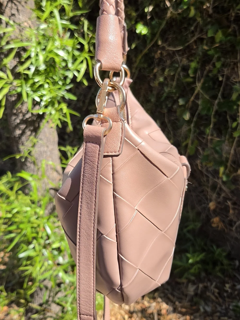 Rosetti Dusty Rose Woven Hobo Shoulder Bag